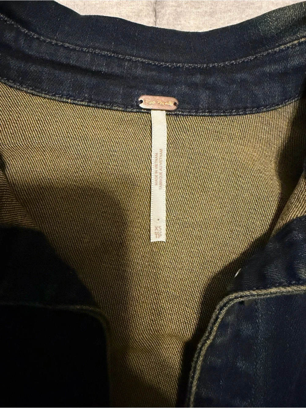 Free People Dark Blue Denim Jacket with Faded Wash - Picture 2 of 5